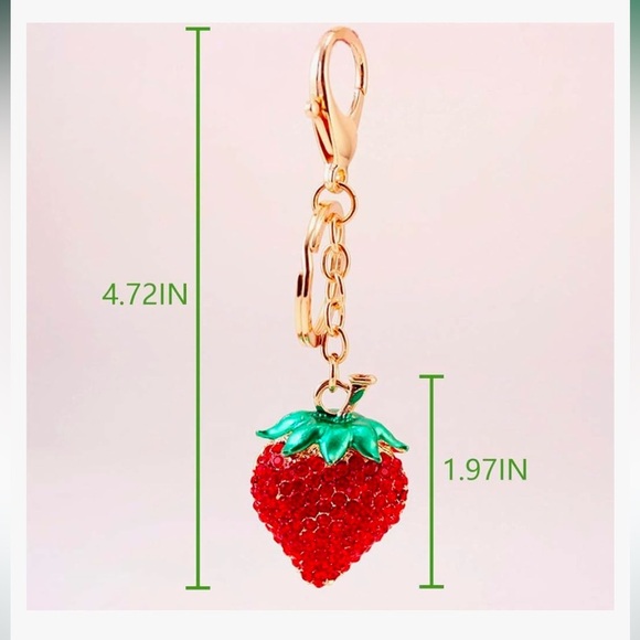 Purse strap accessories strawberry bedazzled bag charm keychain with gold clip - Picture 5 of 6